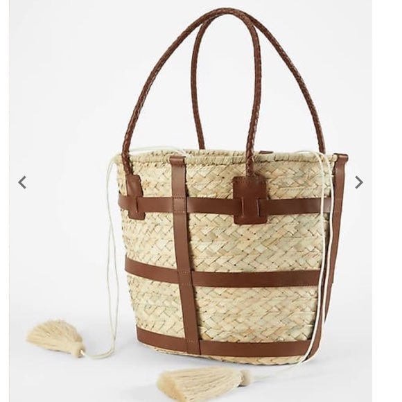 J. Jill Handbags - J.Jill leather trimmed drawstring basket tote